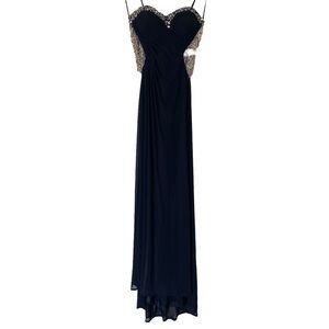 La Femme Chiffon Ruched Open Back Sequin Maxi Dress, Size 0 (Flawed)